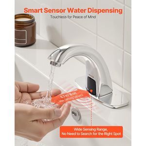 Rubinetto Automatico per Lavabo Bagno con Sensore di Movimento, Senza Contatto, Regolabile, a Batteria, con Copertura per Foro del Rubinetto del WC - Product Image 2