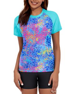 New Fashion Style Printed Overall Cheap Rash Guards Sport <b>Swim</b> Wear <b>Women</b> Two Piece Shorts Sleeve Fitness Rash Guard - Product Image 1