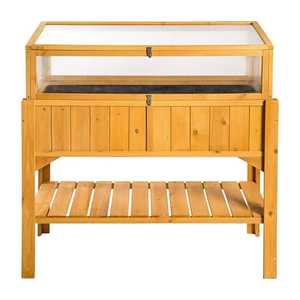 Jardinière surélevée en bois avec mini-serre intégrée, bac de culture extérieur surélevé, serre froide avec couvercle en verre, lit de culture pour plantes, étagère de rangement - Product Image 3