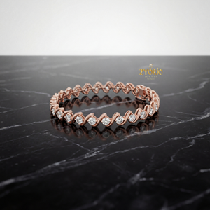 กำไลข้อมือเงินแท้ชุบทองคำขาว ประดับเพชรแล็บโกรว์ ดีไซน์คลื่นคลาสสิกหรูหรา สีโรสโกลด์ ประกายระยิบระยับ เหมาะสำหรับวันครบรอบ - Product Image 1