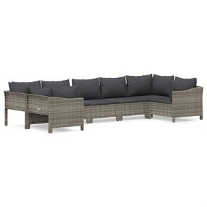Ensemble de salon de jardin en rotin PE gris et acier thermolaqué pour 7 personnes, pour divertissements en plein air - Product Image 2