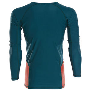 Camiseta de Manga Larga para Hombre, Color Verde Azulado con Detalles en Coral, Secado Rápido, Diseño con Bloques de Color - Product Image 1