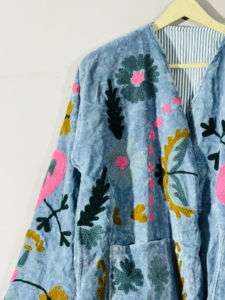 Hand Embroidered <b>Velvet</b> Suzani Jacket – Boho Festival Coat, Floral Paisley Embroidery, Artistic Outerwear - Product Image 4