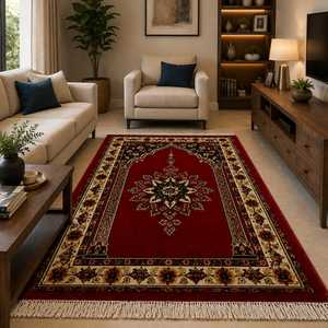 Premium Hand Knotted NZ <b>Wool</b> Islamic Prayer Rug – Traditional Floral <b>Red</b> <b>Wool</b> Rug - Product Image 1