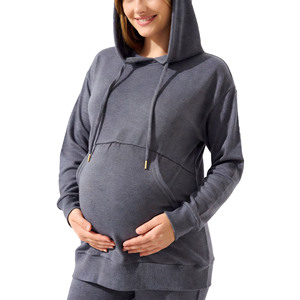 Custom Plus Size Women's Maternity Nursing Hoodie Winter Fleece Light Grey Pullover Zipper-Up Hooded Eco-Friendly Breastfeeding - Product Image 3