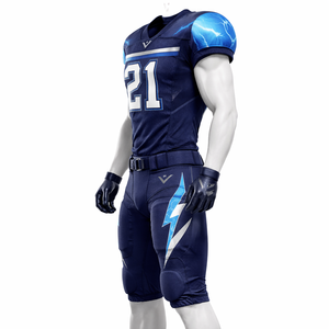 Vêtements de sport d'équipe respirants en gros : Maillot et pantalon de football américain personnalisés pour hommes, motif éclair bleu - Product Image 5