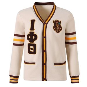 Iota Phi Theta Neutral Fleece Cardigan Cream Brown <b>Gold</b> Greek Apparel Fraternity <b>Button</b> Up Sweater Premium Fit - Product Image 1