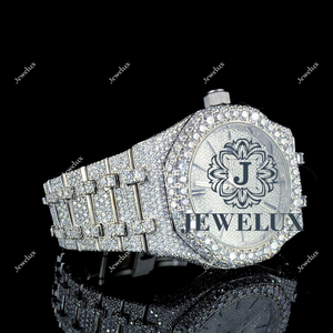 Montre mécanique de luxe de haute qualité en édition limitée, plaquée argent 18 carats, en acier inoxydable, avec mouvement mécanique et diamants Moissanite taillés - Product Image 4
