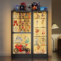 Vitrine d'exposition en verre à double porte, boîte de rangement en acrylique, LED, écologique, décoration intérieure, pour collectionneur, figurine, modèle, poupée