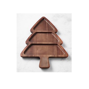 Plateau de service en bois poli fait main en forme de feuille avec compartiments, écologique, pour collations et condiments de fêtes, organisateur moderne pour cuisine - Product Image 1