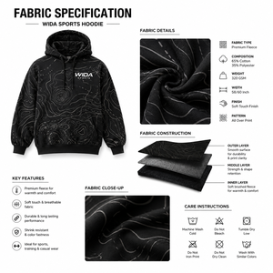 Sudadera Deportiva Personalizada con Capucha, de Felpa, 320 GSM, Negra, con Estampado Topográfico en Toda la Superficie, de Algodón y Poliéster, con Logotipo en el Pecho - Product Image 6