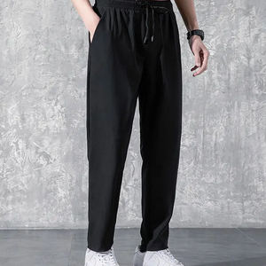 Pantalon de sport décontracté pour homme, taille régulière, hiver, grande taille, noir, taille élastique, 100% coton, respirant - Product Image 3