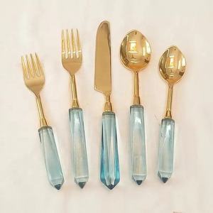 Expensive Gold Plated Stainless Steel Flatware Cutlery <b>Set</b> Top Quality Resin Designer Handle Kitchenware Flatware Cheese Cutting - Product Image 5