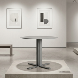 Industrial Circular Gray Metal <b>Dining</b> <b>Table</b> - Sleek Minimalist Bistro & <b>Coffee</b> Shop Furniture - Product Image 2