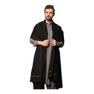 Men's Black Wool Shawl Traditional Floor-Length Loose Fit Casual Winter Scarf for Adults India Pakistan Style - Product Image 3