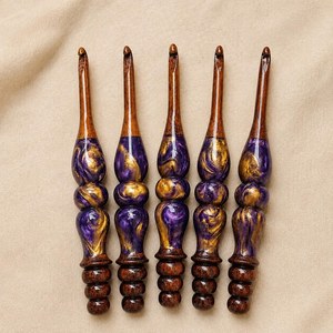 Hand Crafted Galaxy Purple Resin Wood Mixture Crochet <b>Hook</b>, Ergonomic Wood <b>Hooks</b>, Gift for Cricketers - Product Image 4