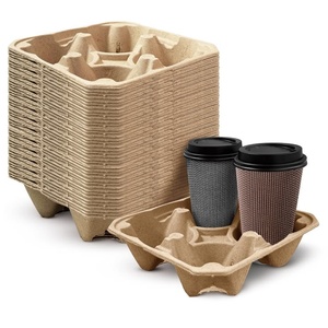 Plateau d'emballage durable en fibre moulée pour boissons, idéal pour le service de livraison de café glacé, avec 4 compartiments pour gobelets, pour les supports d'emballage des cafés. - Product Image 3