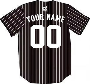 Camiseta de Béisbol Personalizada 2025 con Rayas Negras, Cuello en V Blanco, Uniforme de Equipo con Botones, Nombre y Número Personalizados, Estilo Profesional, Venta al Por Mayor - Product Image 3
