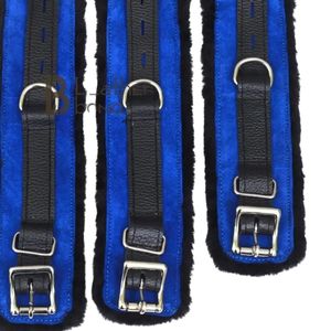 Blue Faux Fur Restraints With Metal Buckles And <b>Locks</b> For Wrist And Ankle - Product Image 3