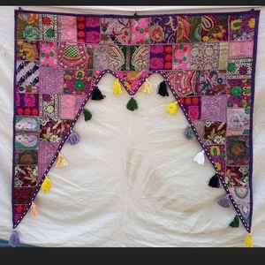 Tapiz Bordado a Mano Estilo Indio Vintage para Puerta, Decoración Tradicional Bandhanwar para el Hogar, Gran Adorno para Puerta (Azul) - Product Image 2