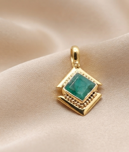 Natural Green <b>Emerald</b> Square Bezel Setting Cute Charm <b>Pendant</b> 925 Sterling Silver Handmade Gemstone Rose Gold Plated Jewelry - Product Image 3