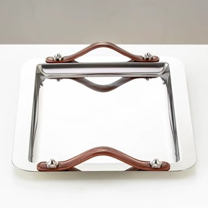 Unique Finish Steel Serving Tray With Leather Handles for Elegant Dining Lightweight Stainless Steel Serving Tray - Product Image 5