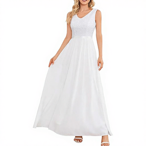 Women's V-neck Sleeveless A-line Maxi <b>Chiffon</b> <b>Bridesmaid</b> <b>Dress</b> Empire Waist Sequined Anti-static Breathable Polyester Fabric - Product Image 3