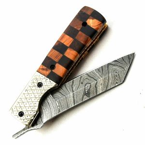Couteau pliant en acier Damas, lame à pointe tombante, manche en bois, 7 pouces au total - Product Image 5