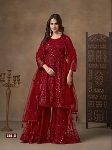 Traje Sharara Salwar Kameez Semisentado con Lentejuelas, Estilo Moderno para Bodas y Fiestas, Colección India/Pakistaní - Product Image 4