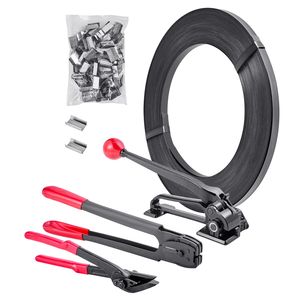 Kit de flejado de PET de alta resistencia - Cintas de flejado de 600 pies, 300 sellos metálicos, herramienta manual de embalaje de palets de 12 mm de ancho - Product Image 1