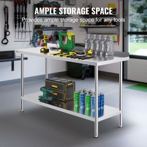 Tavolo da Lavoro in Acciaio Inox Resistente 24 X 60 X 36 Pollici, Struttura in Acciaio per Cucina Commerciale e Preparazione Alimenti - Product Image 4