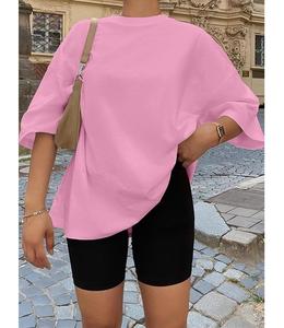 Nueva Colección de Camisetas de Mujer 100% Algodón, Manga Corta, Cuello Redondo, Hombros Caídos, Estilo Holgado, Casual, Transpirable, Bangladesh - Product Image 5