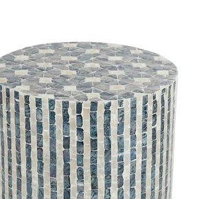 Dark Smoke Grey Vertical Stripe Round Top <b>Stools</b> Mother of Pearl Handcrafted Mosaic Small Side <b>Table</b> Living Room Bedroom Decor - Product Image 3