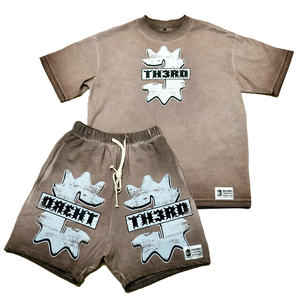 Ensemble T-shirt et short en coton pour homme Random Feeling – Col rond, tenue décontractée d'été, motif lettres imprimées, tricot respirant - Product Image 5