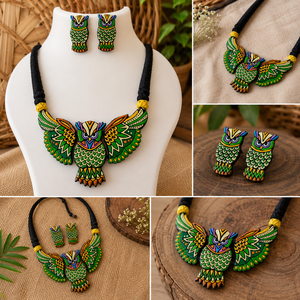 Handmade Indian Terracotta Clay Necklace and Earring <b>Set</b> for Women Traditional Ethnic Trendy Wedding Gift Party Jewelry - Product Image 4
