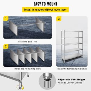 Scaffalatura in Acciaio Inossidabile Resistente 48x18,5 Pollici, Unità di Stoccaggio a 5 Ripiani Regolabili, Scaffali per Garage - Product Image 6
