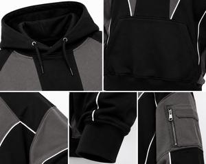 เสื้อฮู้ดผู้ชายแบบมีซิป สีสันตัดกัน ทรงโอเวอร์ไซส์ สไตล์สตรีทแวร์ แขนปกติ ผ้าฟลีซ มีกระเป๋าซิป เหมาะสำหรับใส่ในฤดูหนาว ผลิตจากผ้าสแปนเด็กซ์/คอตตอน เนื้อผ้าบางเบา - Product Image 4