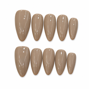 Moyen Amande Ongles Acrylique Pré-conçu Neutre Taupe-Beige Solide Monochrome No Patterns Avoine Poème Finger Design - Product Image 1