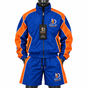 Conjunto Deportivo OARH_INT INDUSTRY para Hombre, Azul y Naranja, con Bloques de Color, Pantalones Cortos de Poliéster, Ropa Deportiva para Otoño - Product Image 1