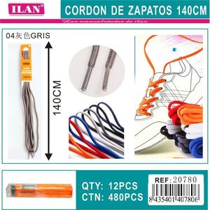 Laccio per scarpe Ilan 140 cm colore grigio per sneakers e scarpe sportive - Product Image 2