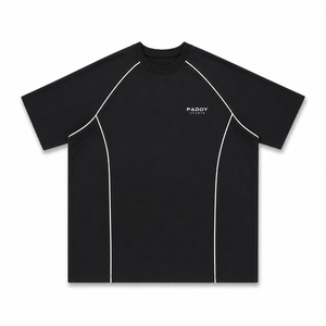 Custom High Quality Mens Oversized Sports T-Shirt Contrast Piping Streetwear Cotton Gym Fitness Activewear Short Sleeve <b>Tee</b> - Product Image 4
