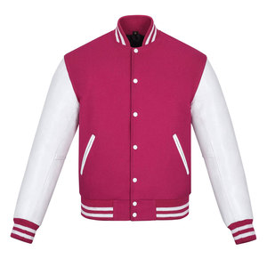 Wholesale Men's Solid Woolen Casual Varsity <b>Jacket</b> with <b>White</b> PU Sleeves Zipper Closure <b>Waterproof</b> Autumn Wear - Product Image 1