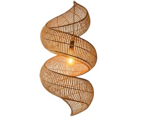 Creative Spiral Ribbon Design Natural Rattan Lampshade Handmade Woven Ceiling Pendant <b>Light</b> <b>Fixture</b> <b>Rustic</b> Chandelier - Product Image 4