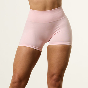 Conjunto de Shorts de Yoga de Cintura Alta Color Rosa, Transpirables, Deportivos, para Mujer, Corte Regular, Color Sólido, Cintura Elástica - Product Image 3