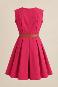 Pink Sleeveless Fit Flare <b>Maxi</b> Belt Fitted Waist <b>Pleated</b> <b>Skirt</b> Casual Daily Wear Spring Style Solid Color Woven Fabric 100% - Product Image 2