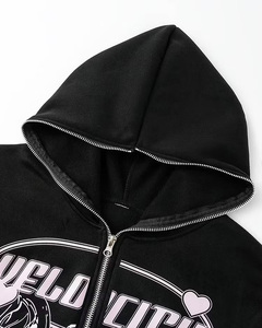 Sudadera con capucha y cremallera para hombre, personalizada al por mayor, con estampado de anime Velocity, estilo oversize, streetwear, negra, de punto, corte regular, para otoño - Product Image 3