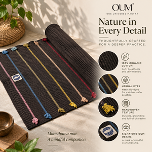 ONE UNIVERSE MANTRA, Colección Lotus, Tapete de Yoga Antideslizante de Algodón, Negro - Product Image 5