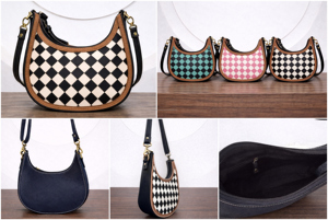 Bolso de Mano de Cuero Tallado a Mano de Diseño Moderno, Bolso Bandolera Estilo Bohemio Gitano, Bolso de Hombro Hecho a Mano con Diseño de Cuadros Estilo Occidental - Product Image 3