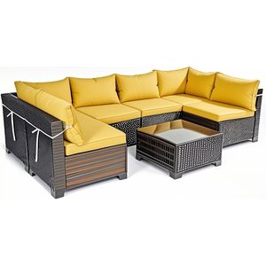 Confezione da 14 copricuscini gialli Set da 7 pezzi per 6 posti in vimini Rattan da esterno con cerniera per divano solo fodera - Product Image 6