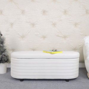 Banco de Almacenamiento Moderno Tapizado en Terciopelo Blanco, Taburete para el Pie de la Cama, para Dormitorio, Sala de Estar y Entrada - Product Image 1